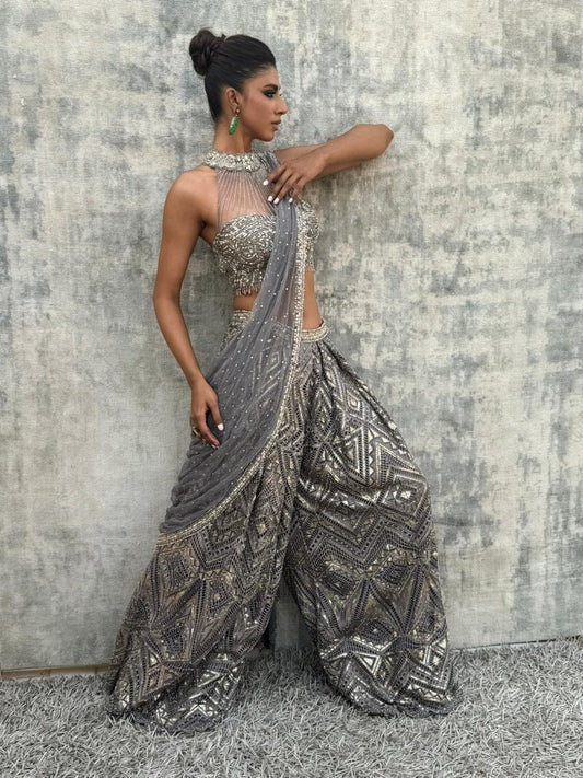 Antique Silver Pant Sari