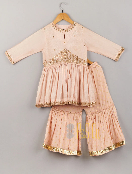 Pink Peplum & Polka Bell Sharara Set