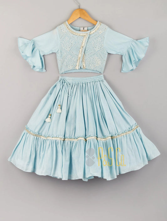 Powder Blue Lucknowi Blouse & Lehenga