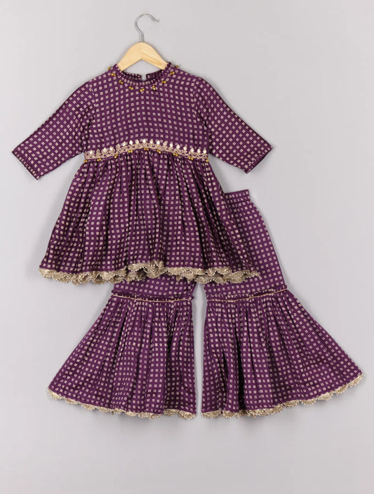 Purple Bandhej Peplum and Sharara