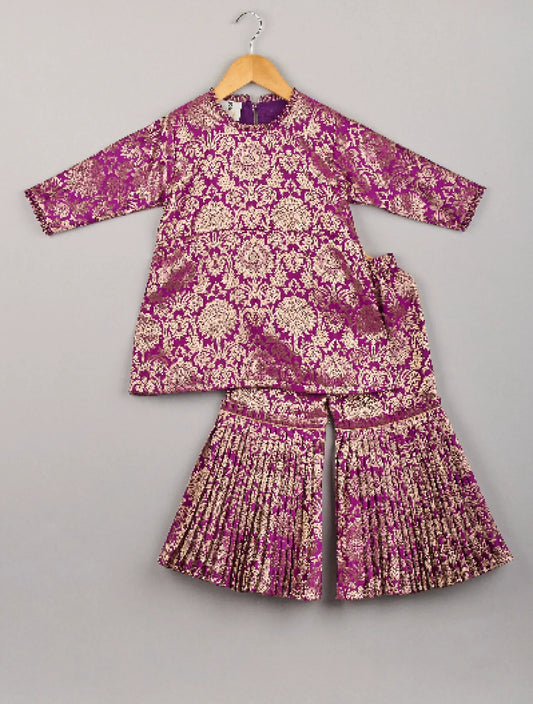 Purple Brocade Kurta Sharara Set