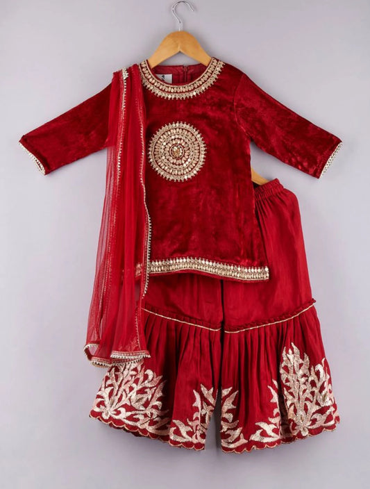 Red Velvet Kurta Sharara