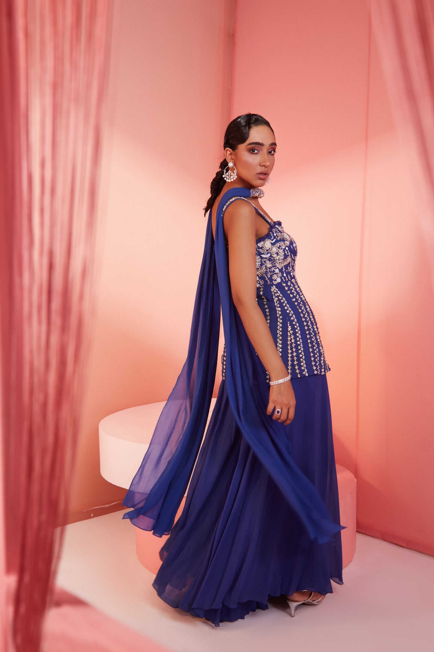 INK BLUE PEPLUM AND PALAZZO SET