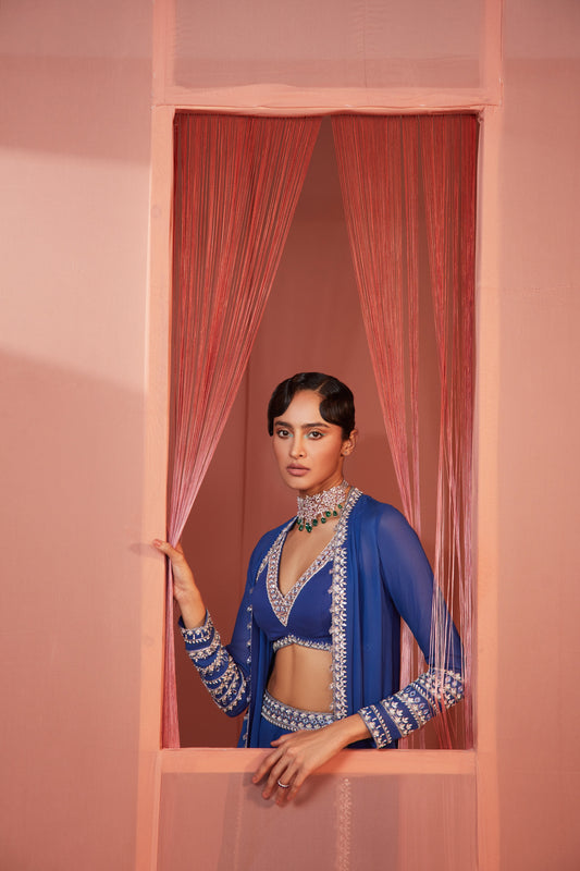 INK BLUE SHARARA AND CAPE SET