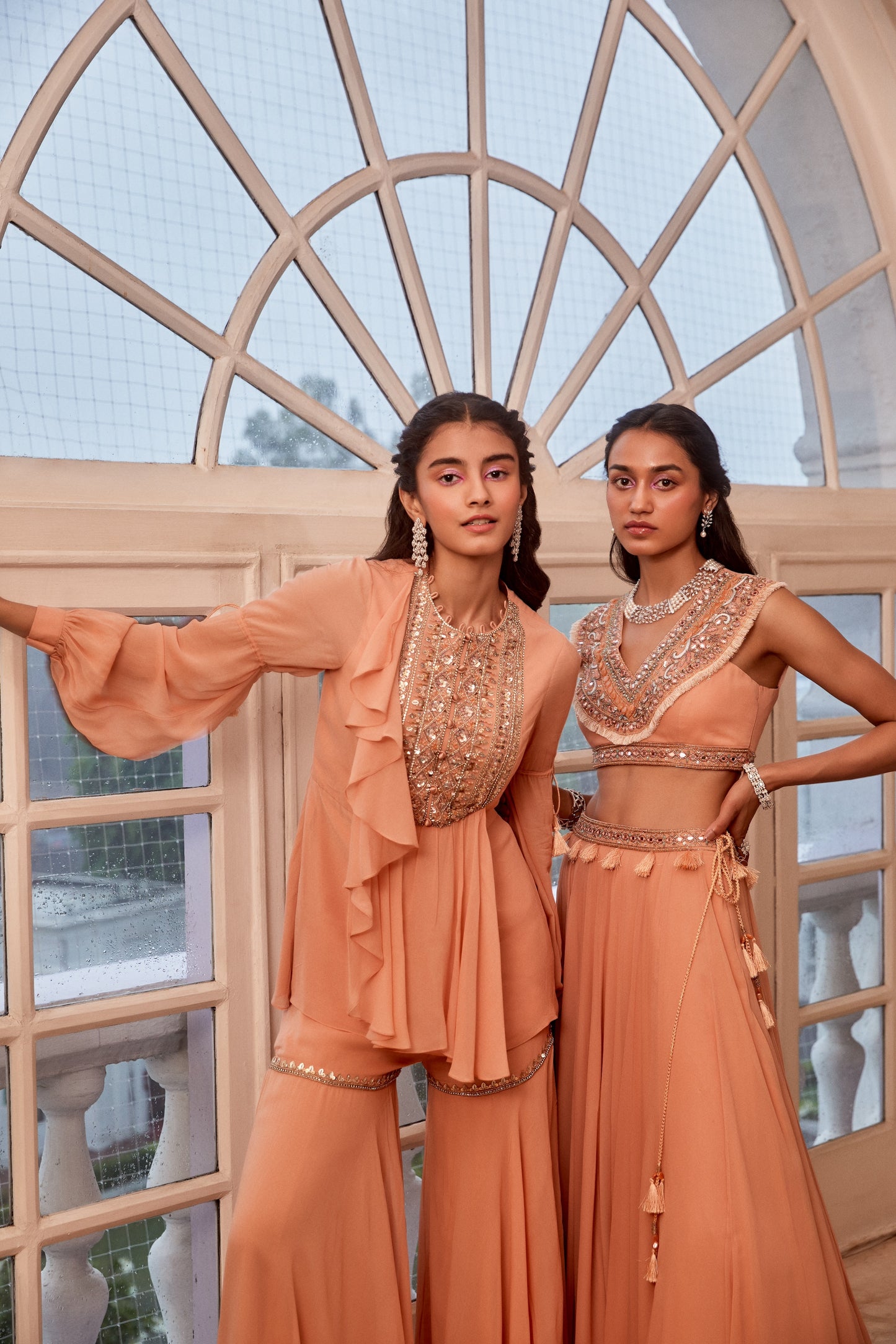 ROSE GOLD LEHENGA WITH BOHO BLOUSE AND DUPATTA SET