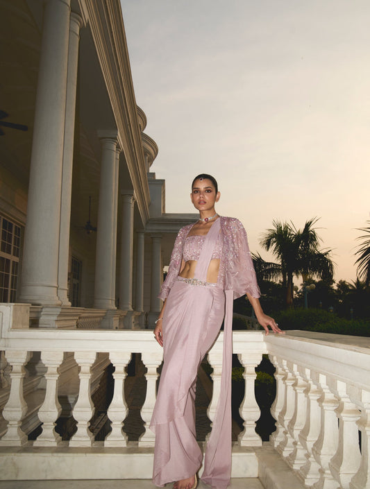LILAC BUSTIER CAPE SAREE