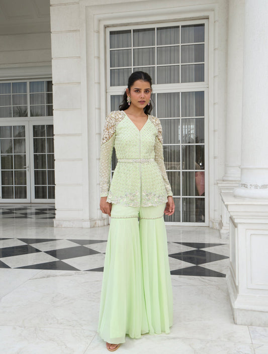 LIME GREEN PEPLUM SHARARA