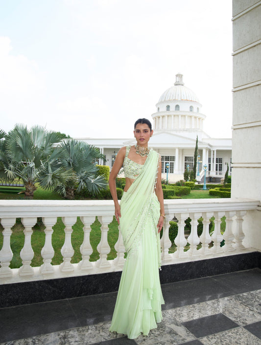 LIME GREEN STITCHED SAREE