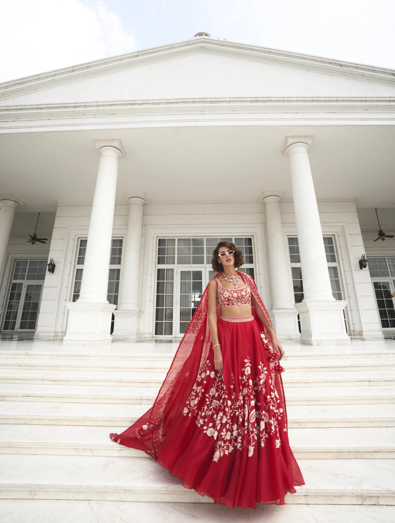 RED ORGANZA LEHENGA