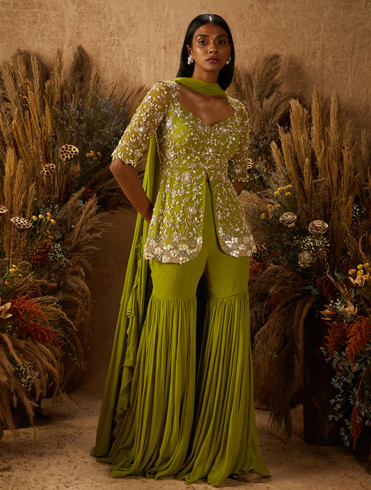 Light Green Crepe Sharara Set