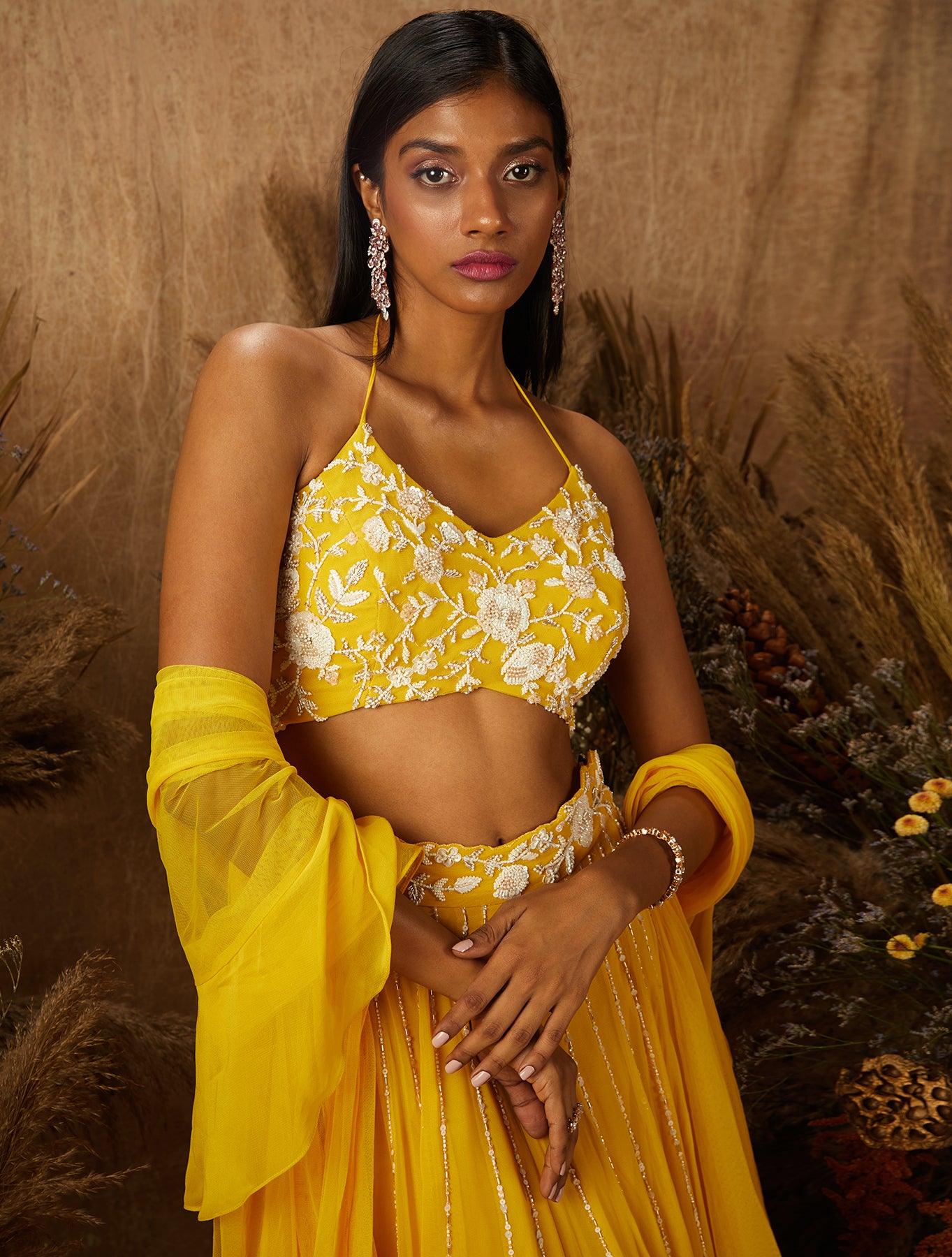 Yellow Georgette Embellished Lehenga Set