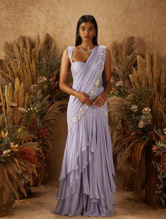 Pastel Purple Georgette Draped Gown Saree
