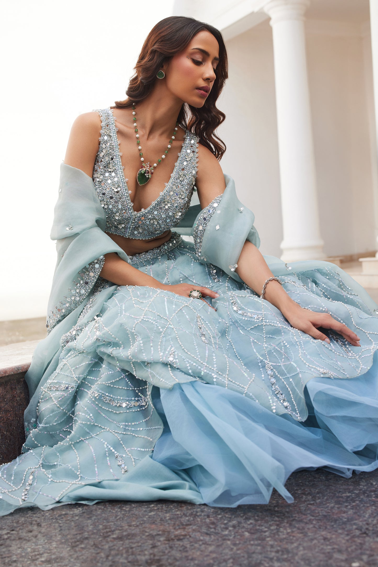 Powder Blue Organza Lehenga Set
