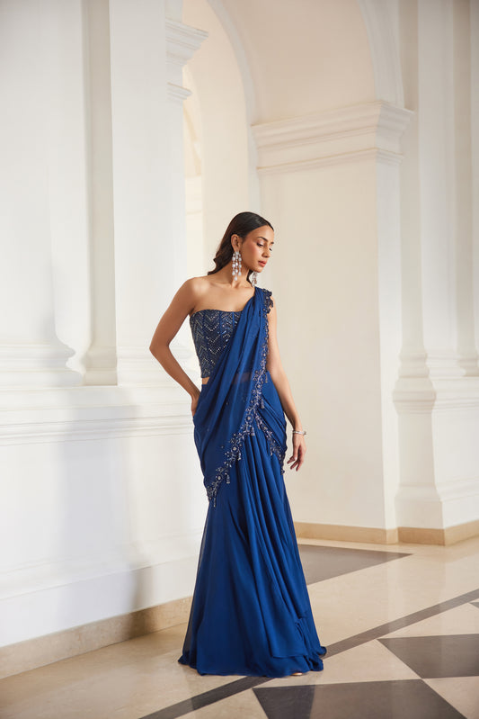 Teal Blue Corset Saree