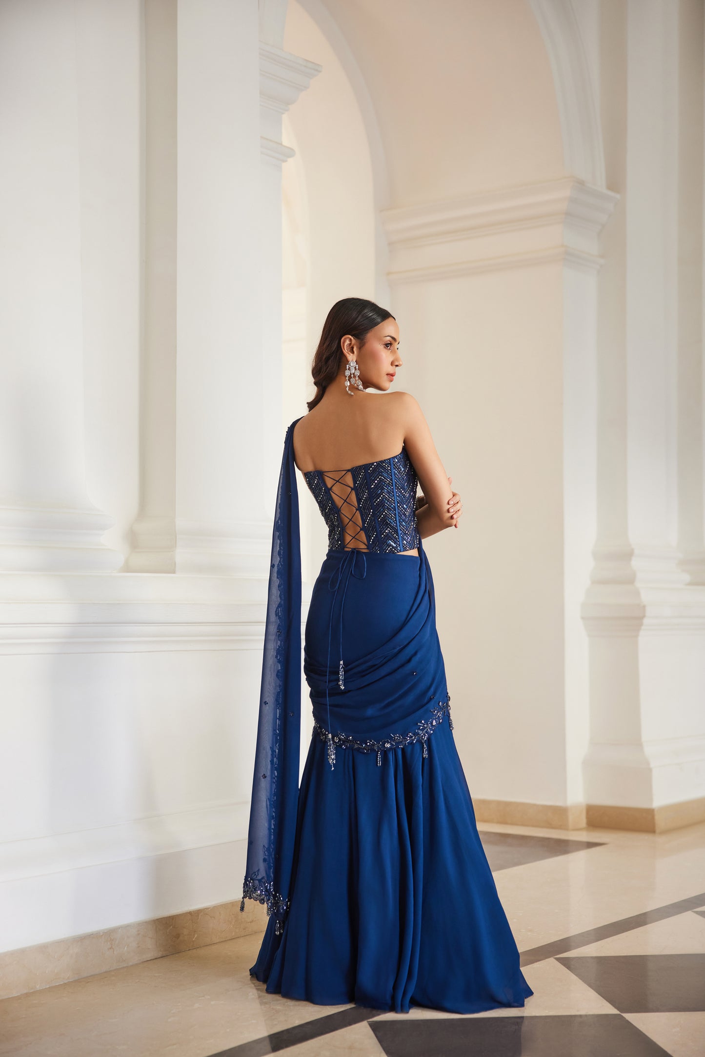 Teal Blue Corset Saree