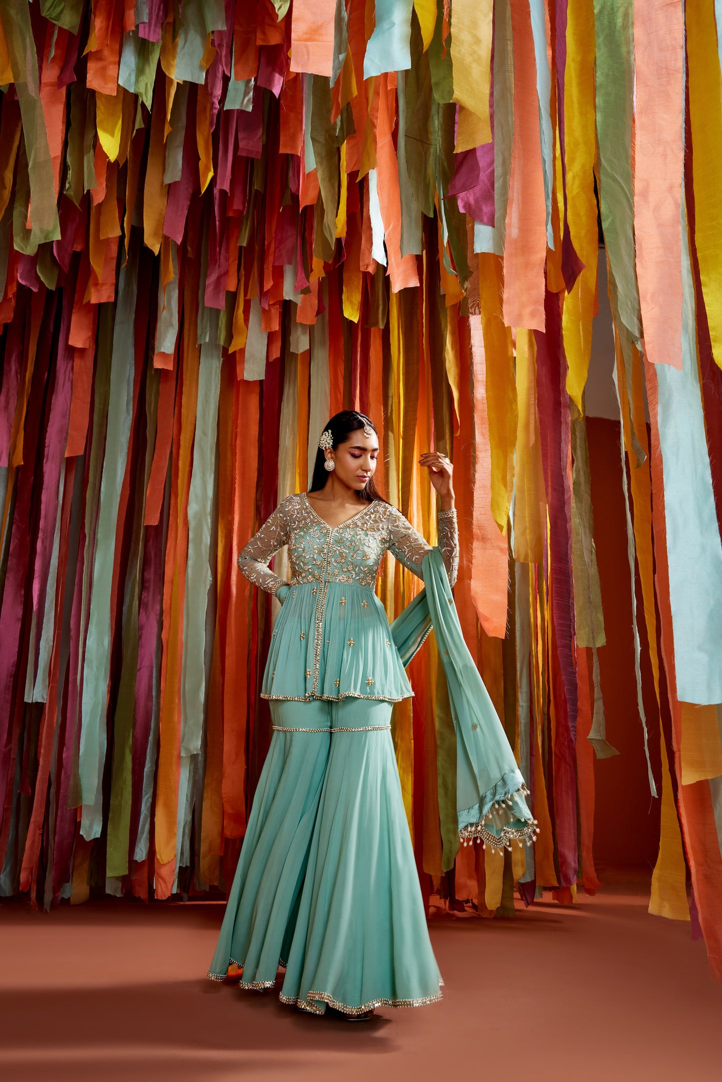 MINT GREEN GATHERS PEPLUM SET