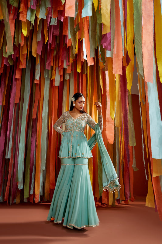 MINT GREEN GATHERS PEPLUM SET