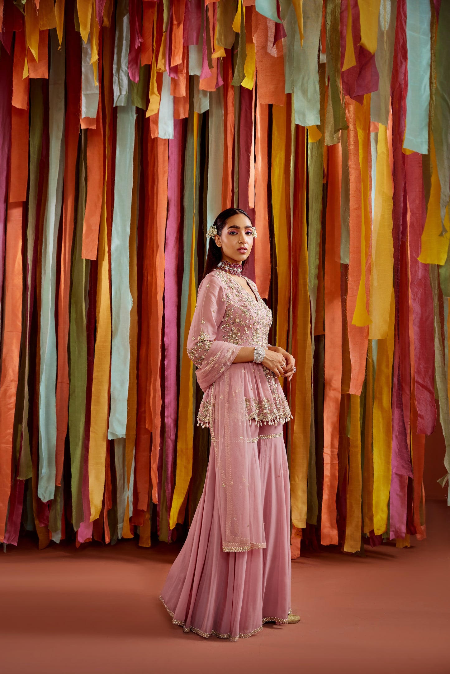 MAUVE PEPLUM AND SHARARA SET