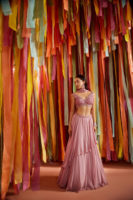 MAUVE LEHENGA AND BLOUSE SET