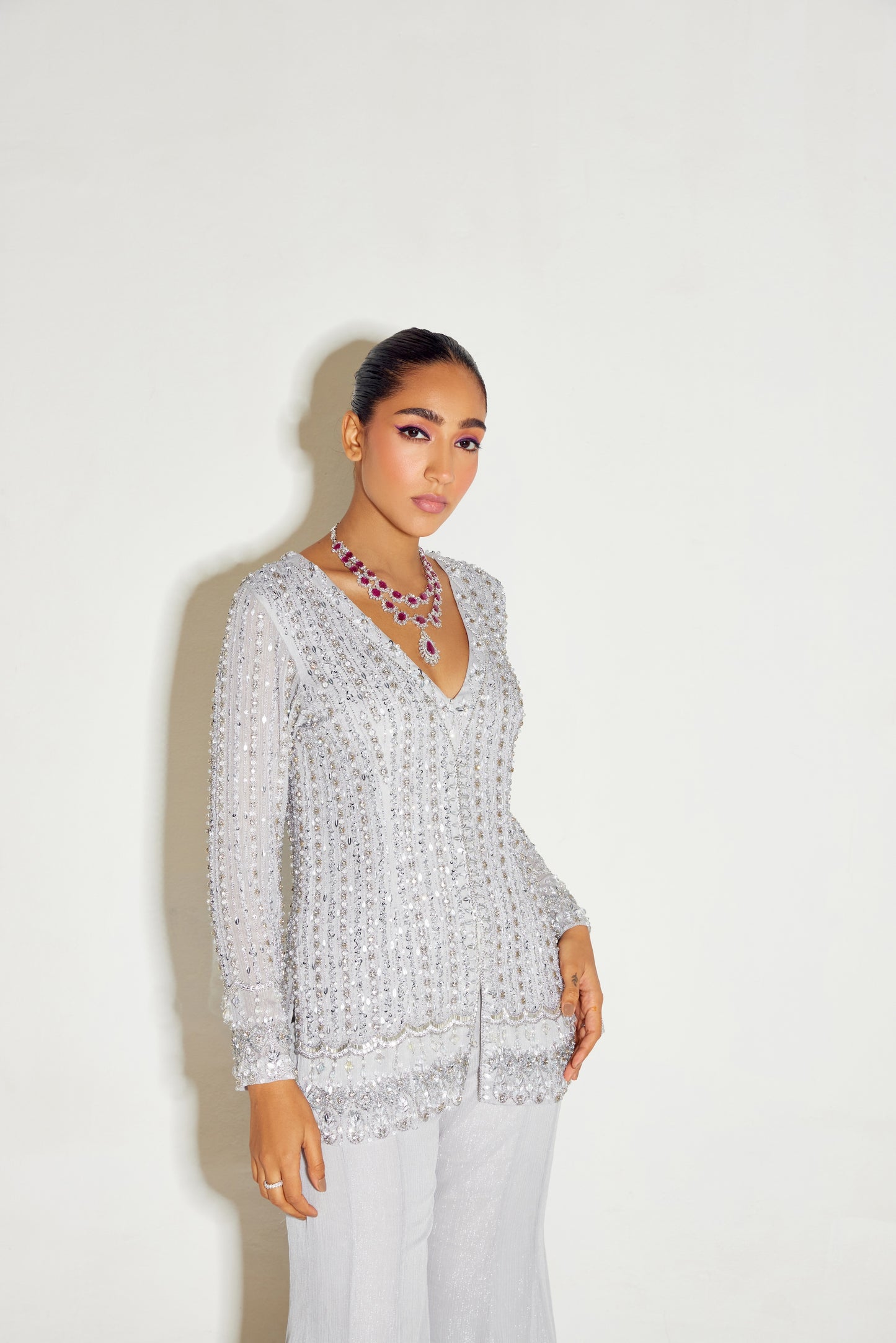 GREY TONAL KURTA AND FLARED PANTS SET