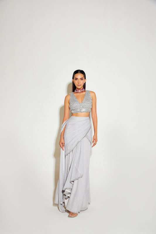 GREY SLIT SAREE