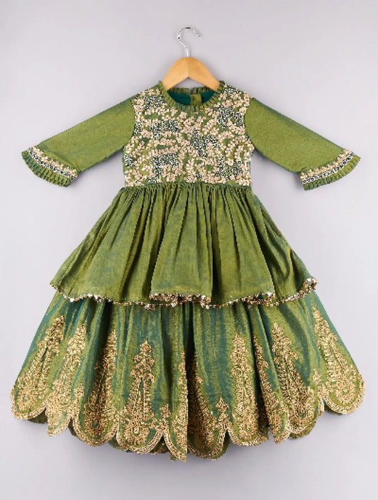 Sequin And Gota Work Peplum Top With Zari Embroidered Lehenga