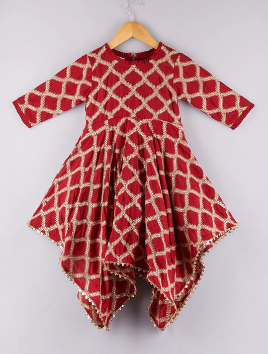 Sequin And Thread Embroidered Asymmetric Dress