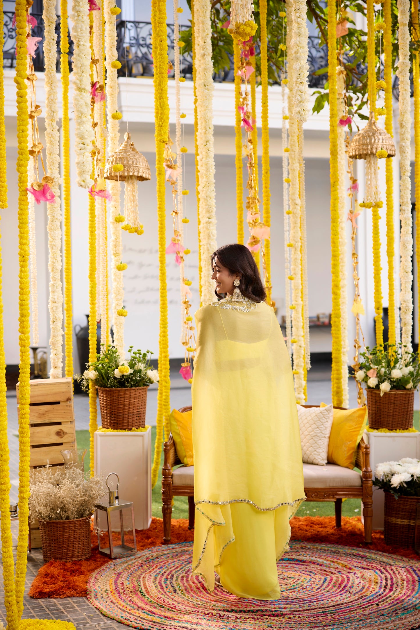 SUNSHINE YELLOW DRAPE SKIRT WITH CAPE SET