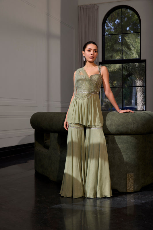 SAGE GREEN PEPLUM WITH DRAPE SET