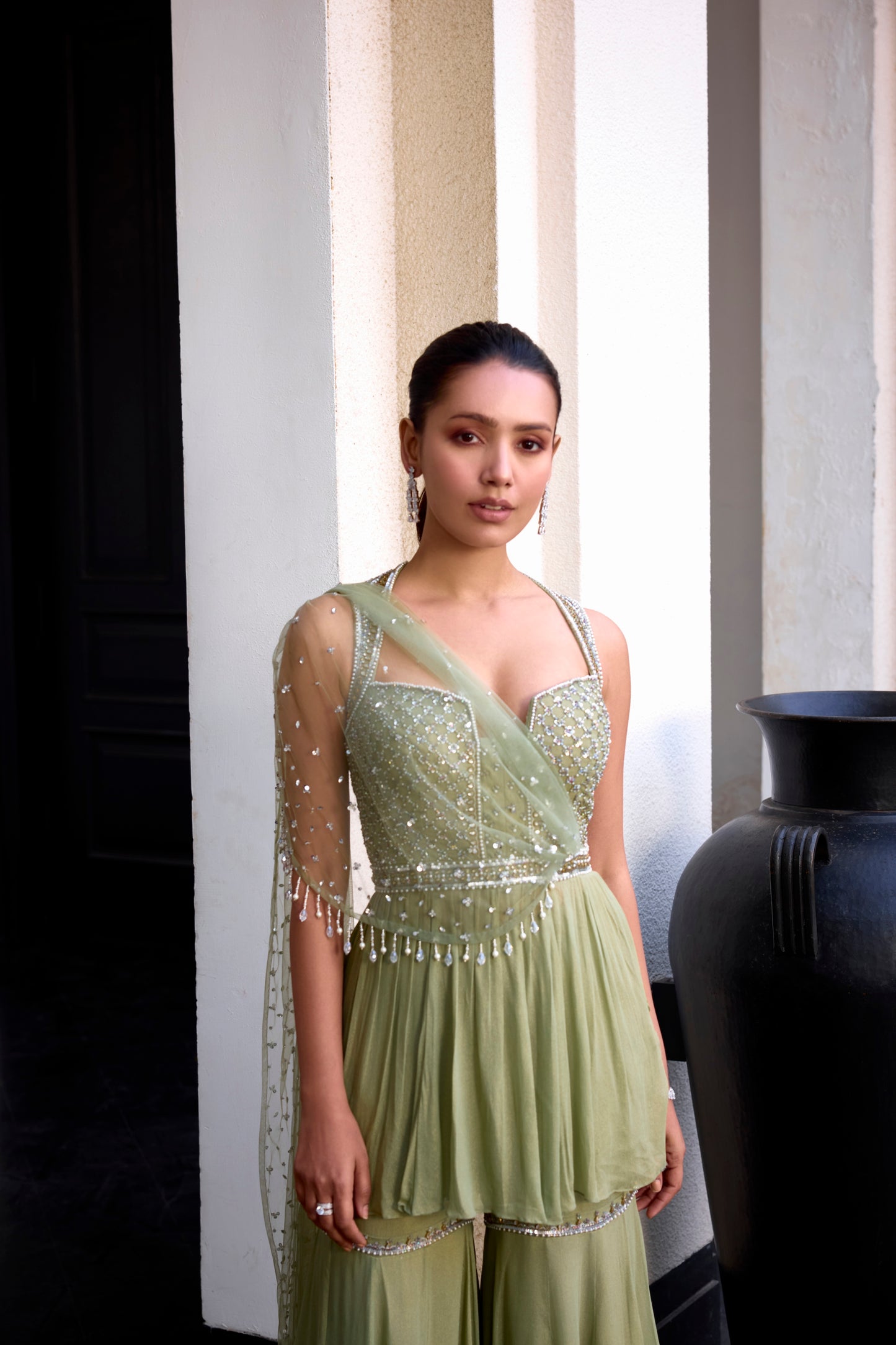 SAGE GREEN PEPLUM WITH DRAPE SET