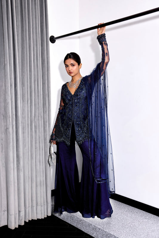 MIDNIGHT BLUE TONAL EMBROIDERED KURTA AND PANTS SET