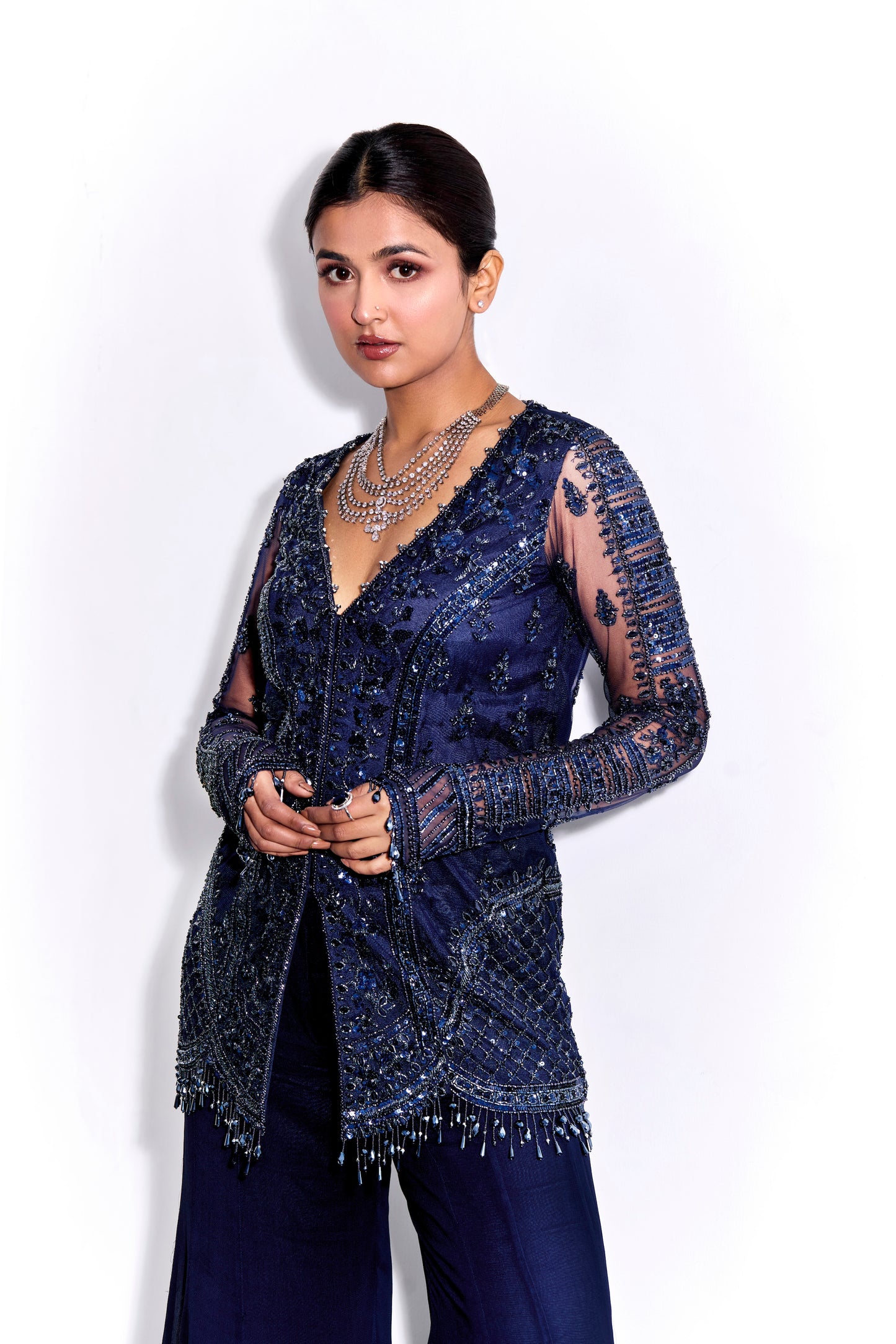 MIDNIGHT BLUE TONAL EMBROIDERED KURTA AND PANTS SET