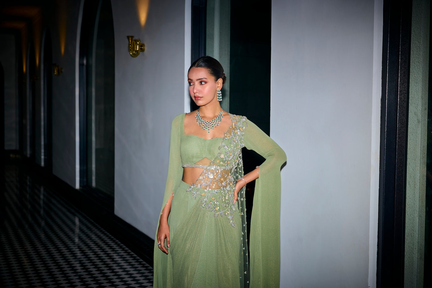 SAGE GREEN STITCHED SAREE