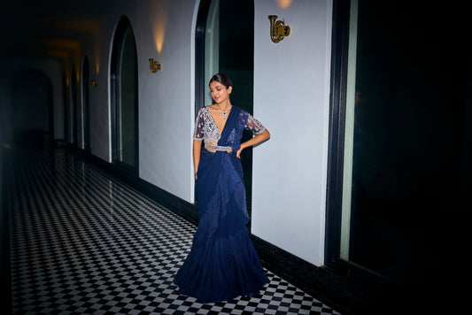 MIDNIGHT BLUE RUFFLE SAREE