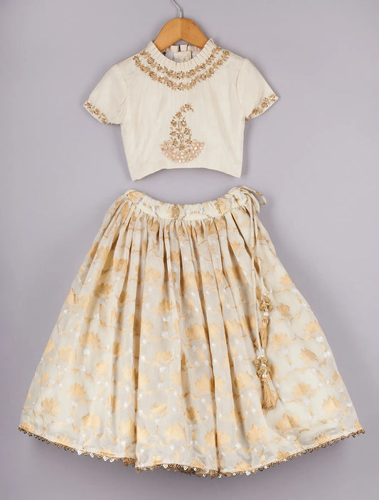 Zari And Sequin Work Elegant Top With Brocade Lehenga