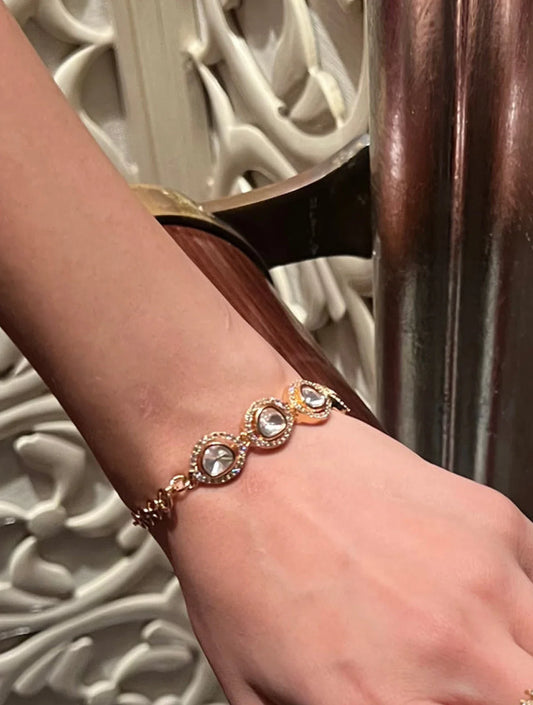 DHVANI Oval Shaped White SP Stone Polki Bracelet