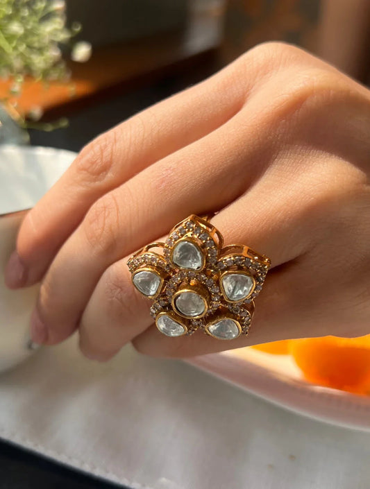 DEVANGI SP Stone Bloom Polki Ring