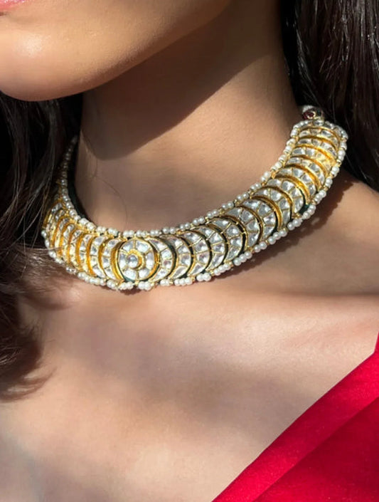 DEVINA Semi Precious White Stone with Basra Moti Necklace Set