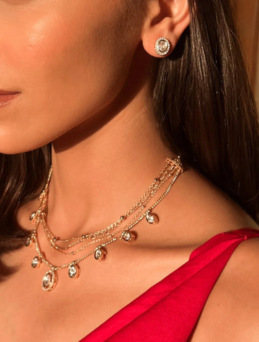 Ekta Three layered Pendant Set with Polki EARRINGSSs