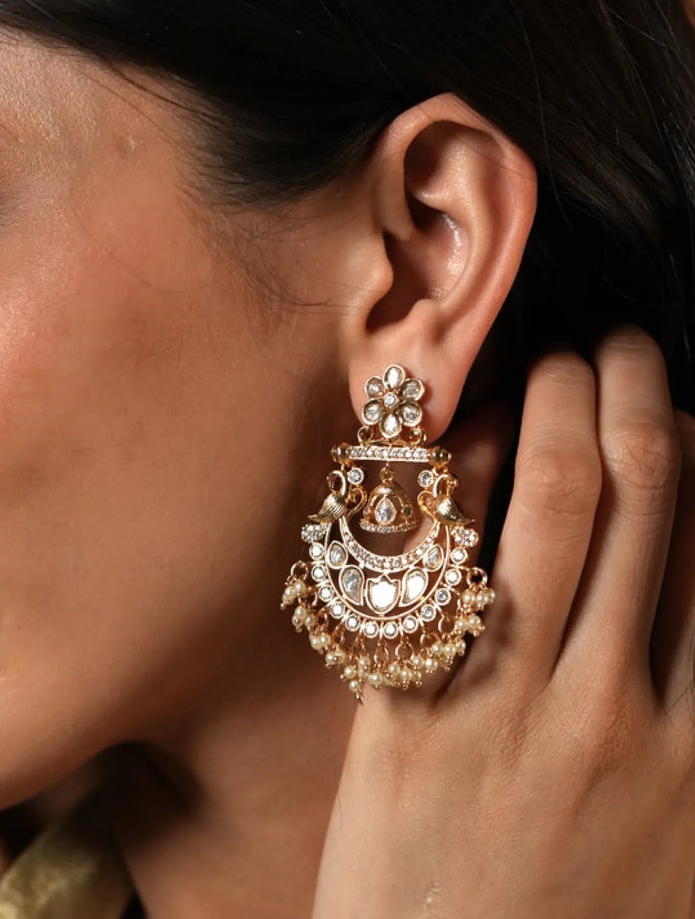 MANASI PEACOCK POLKI EARRINGSSS WITH MOTI