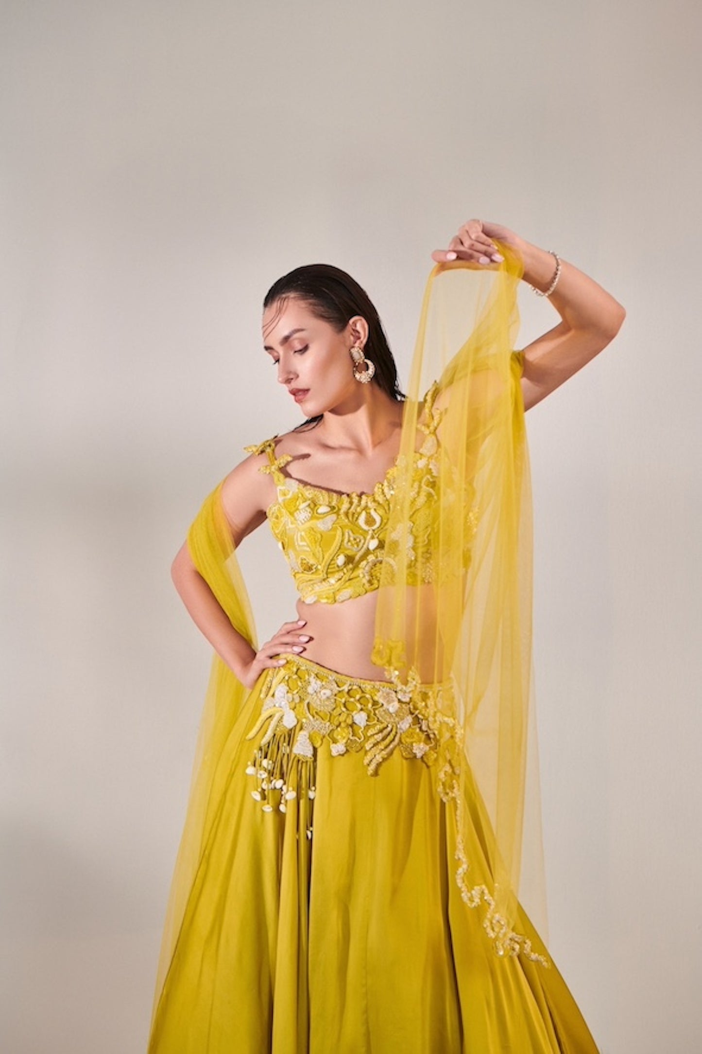 Off Shoulder Cutwork Blouse Lehenga