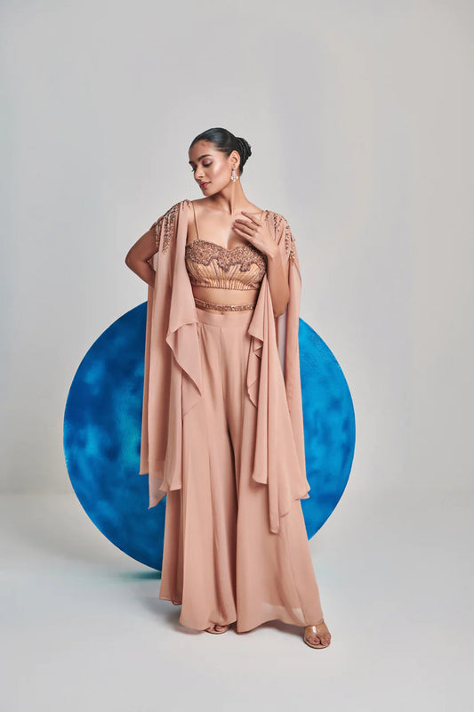 Beige Open Cape And Kalidar Sharara