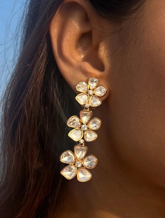 ANIKA WHITE POLKI EARRINGSSS WITH SEMI-PRECIOUS STONE WITH BASRA MOTI