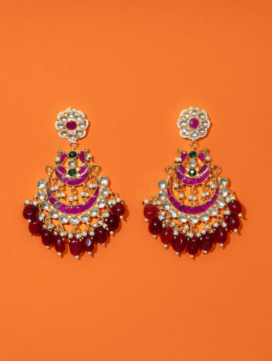 VRINDA POLKI WITH MAROON SEMI-PRECIOUS STONE WITH BASRA MOTI