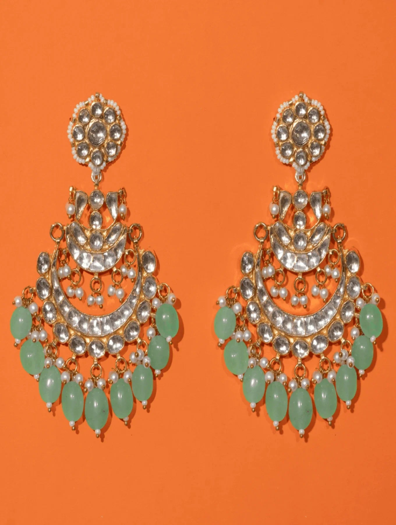 RIDHIKA POLKI WITH GREEN SEMI-PRECIOUS STONE WITH BASRA MOTI