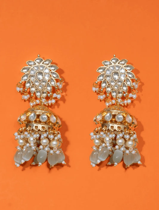 TULASI LIGHT GREEN POLKI WITH SEMI-PRECIOUS STONE WITH BASRA MOTI