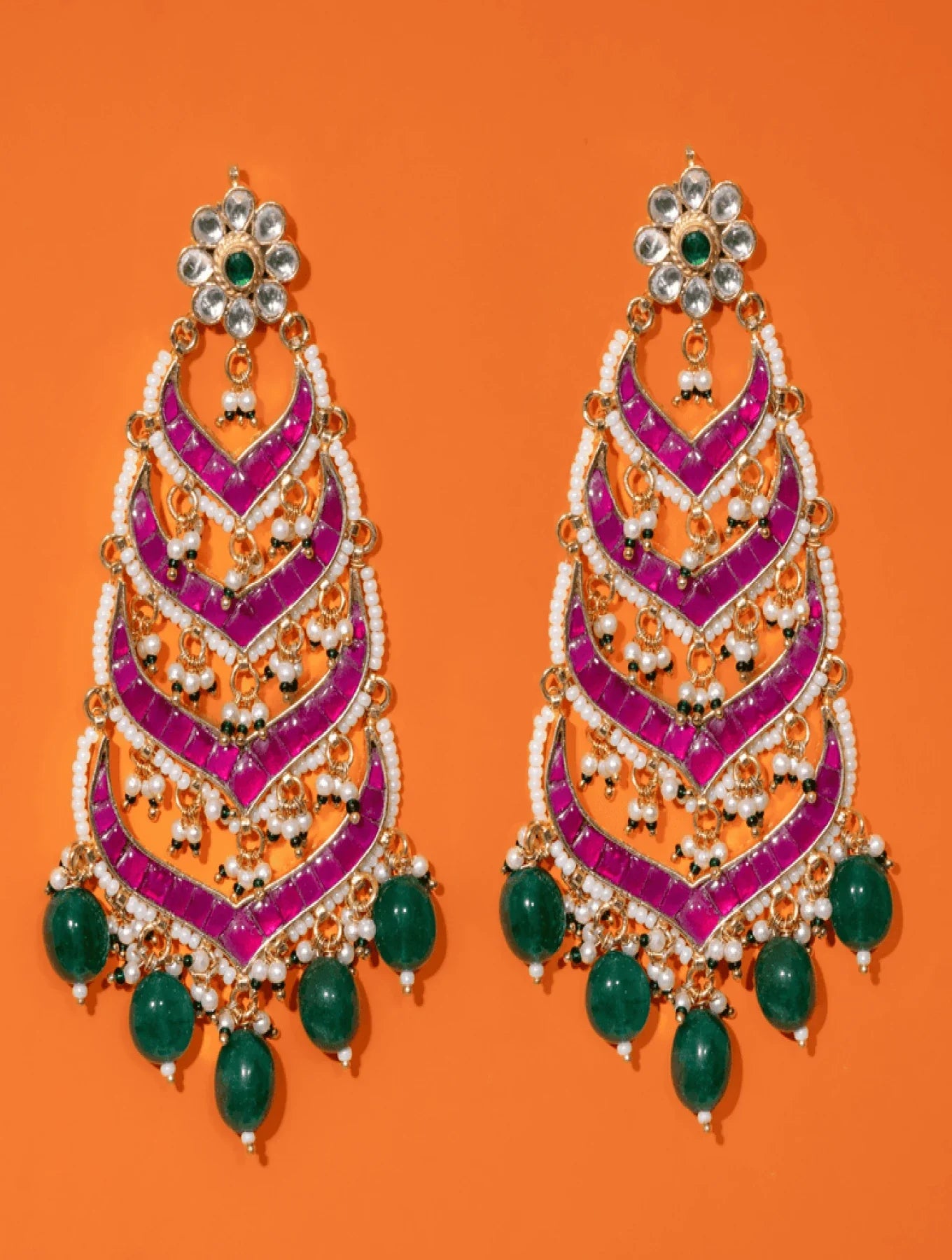 MANMAYI POLKI WITH DARK GREEN SEMI-PRECIOUS RUBY WITH BASRA MOTI