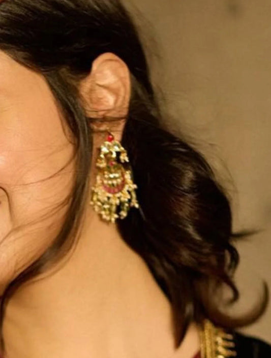 DK POLKI EARRINGSSS WITH SEMI-PRECIOUS STONE WITH BASRA MOTI