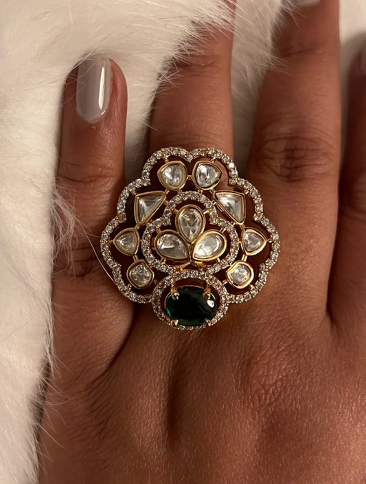 JENI EMERALD FAUX POLKI RING