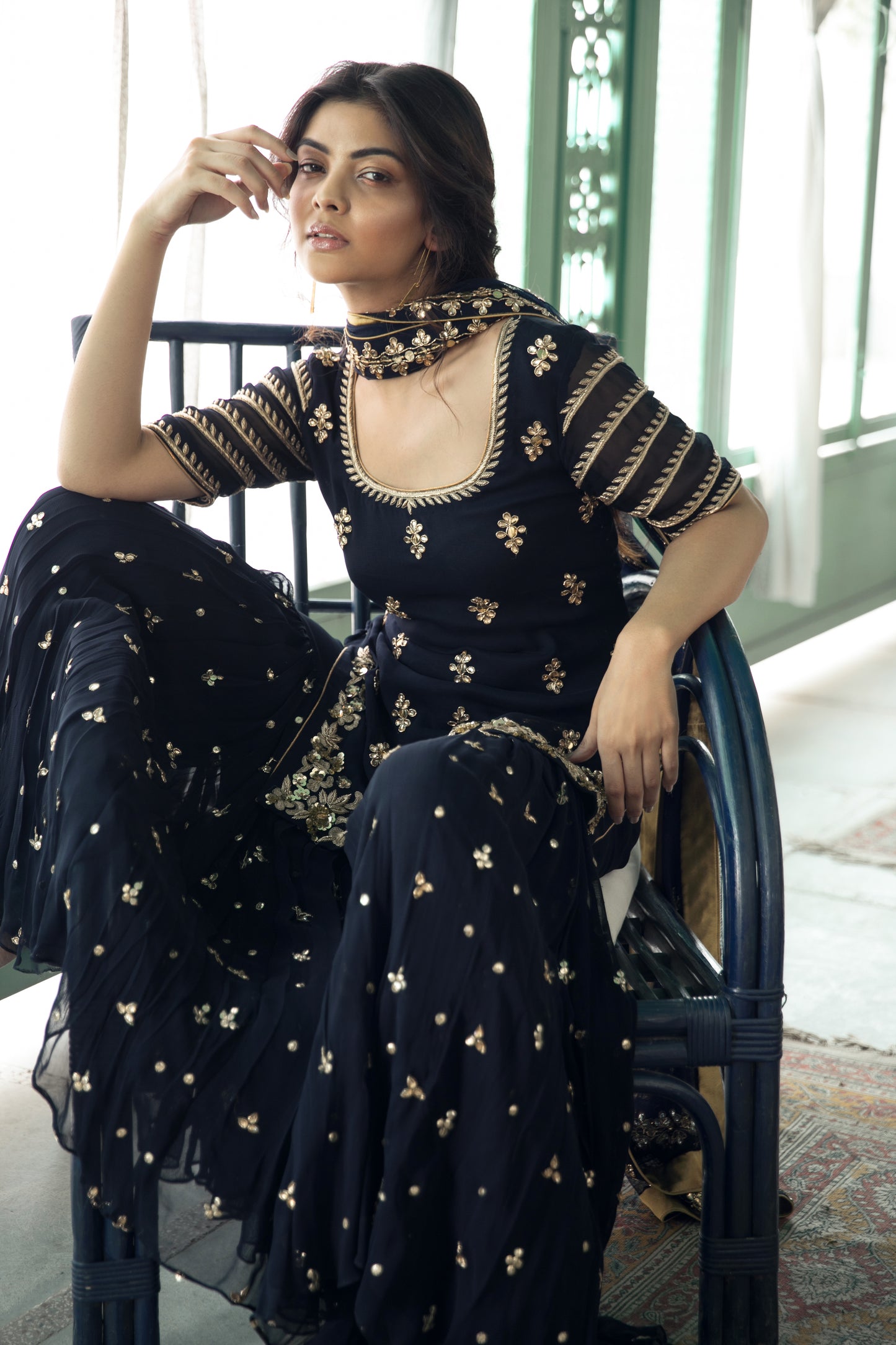 MIDNIGHT BLUE SHARARA SET